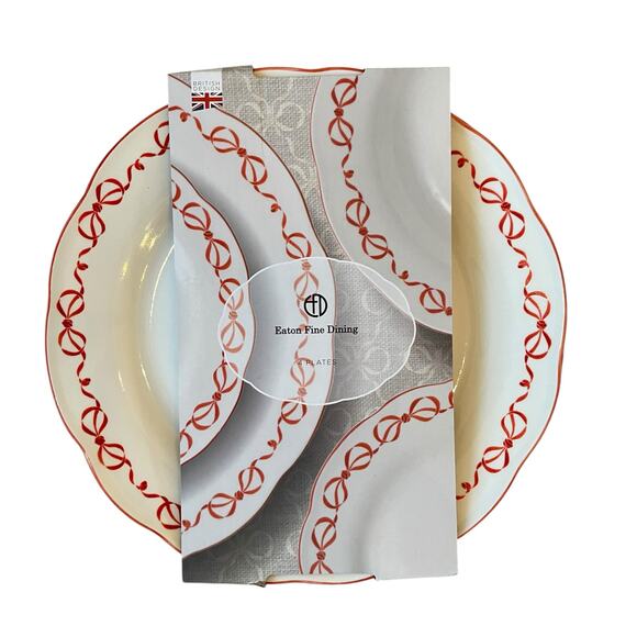 Eaton Fine Dining Red Bow Border Ceramic Appetizer Plates 7.5in Set of 4 New - Picture 16 of 16